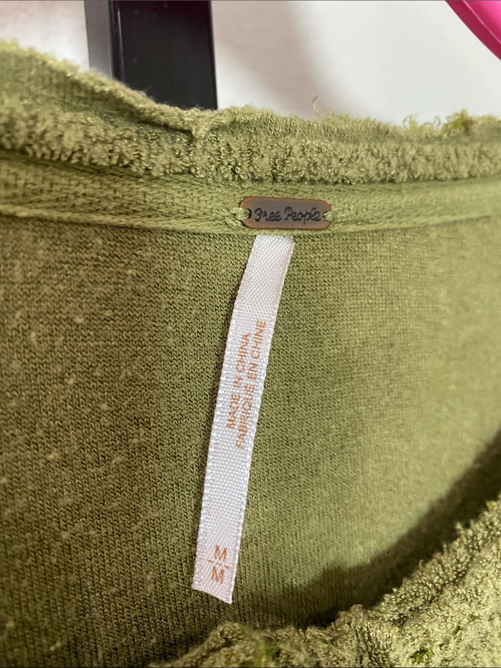 Free People Olive Tie-Front Textured distressed raw hem Henley - Picture 2 of 7